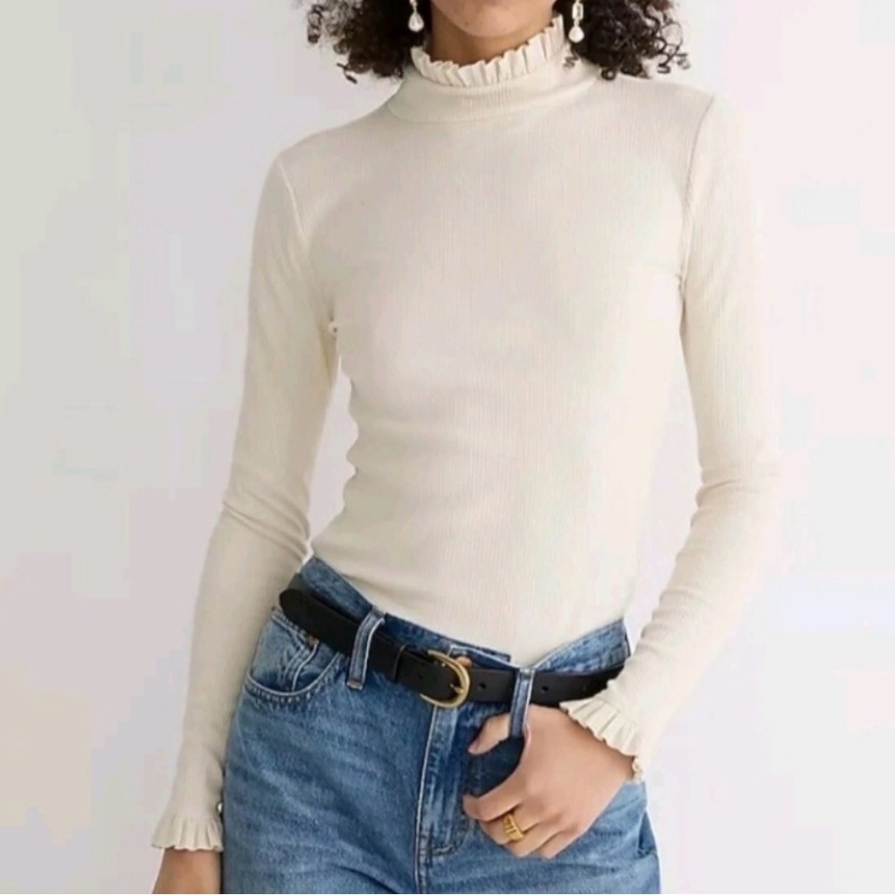 J.Crew Blue Ruffle Neck long sleeve top M
